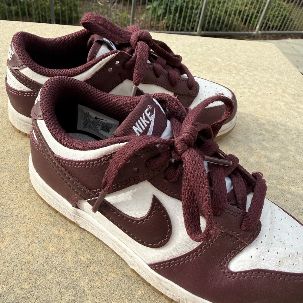 Nike Burgundy and White Low-Top Dunk Sneakers